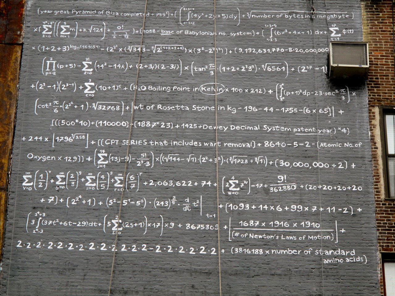 Giant chalkboard math puzzle.